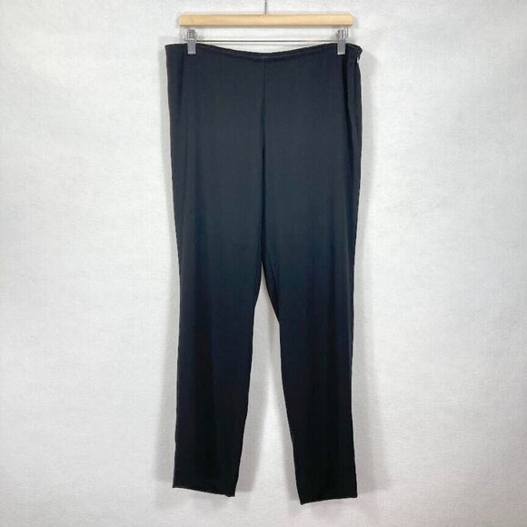 Eileen Fisher Wide Leg Crepe Flowy Side Zip Ankle Pants Black Small - Picture 2 of 4